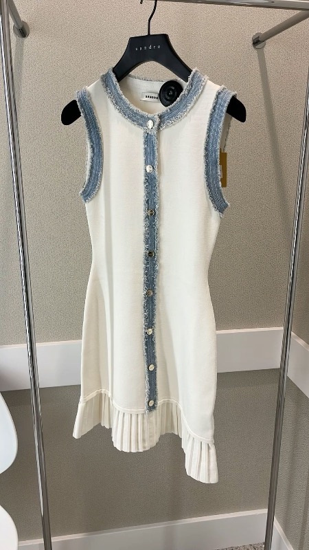 Robe courte Sandro écrue à finitions denim bleu quality 1