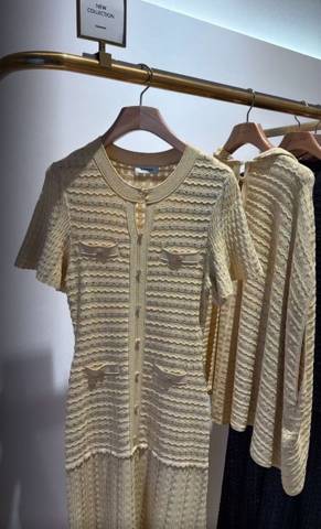 Robe longue Sandro en maille ajourée beige quality 1