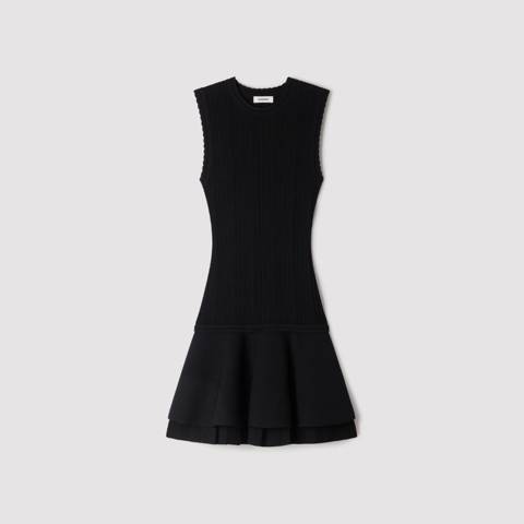 Robe courte Sandro noire sans manches à jupe volanté quality 1