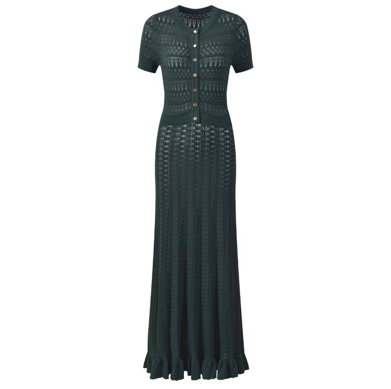 Robe longue Sandro en maille ajourée vert foncé quality 1