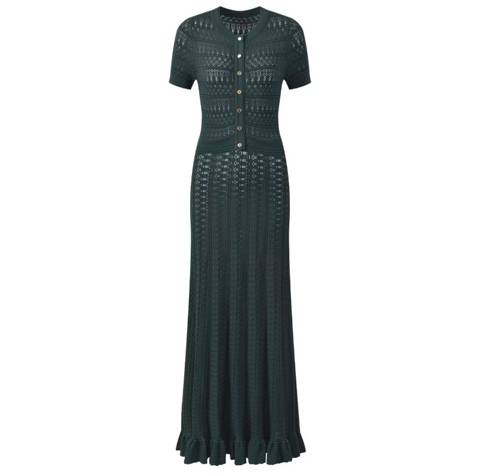 Robe longue Sandro en maille ajourée vert foncé quality 1