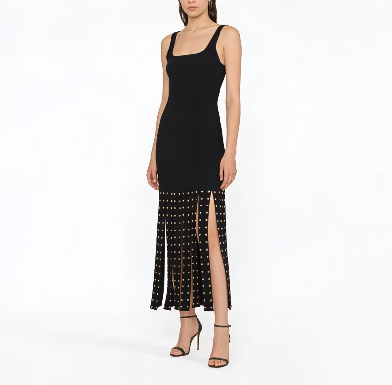Robe longue Sandro noire à bretelles et détails dorés quality 1