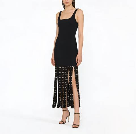 Robe longue Sandro noire à bretelles et détails dorés quality 1