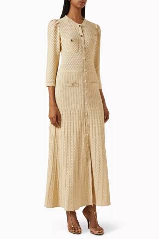 Robe Sandro en maille ajourée beige manches longues quality 1 
