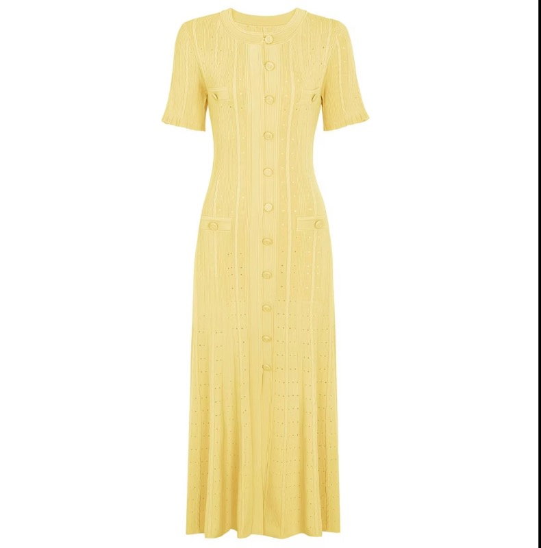 Robe longue Sandro en maille ajourée jaune pastel quality 1